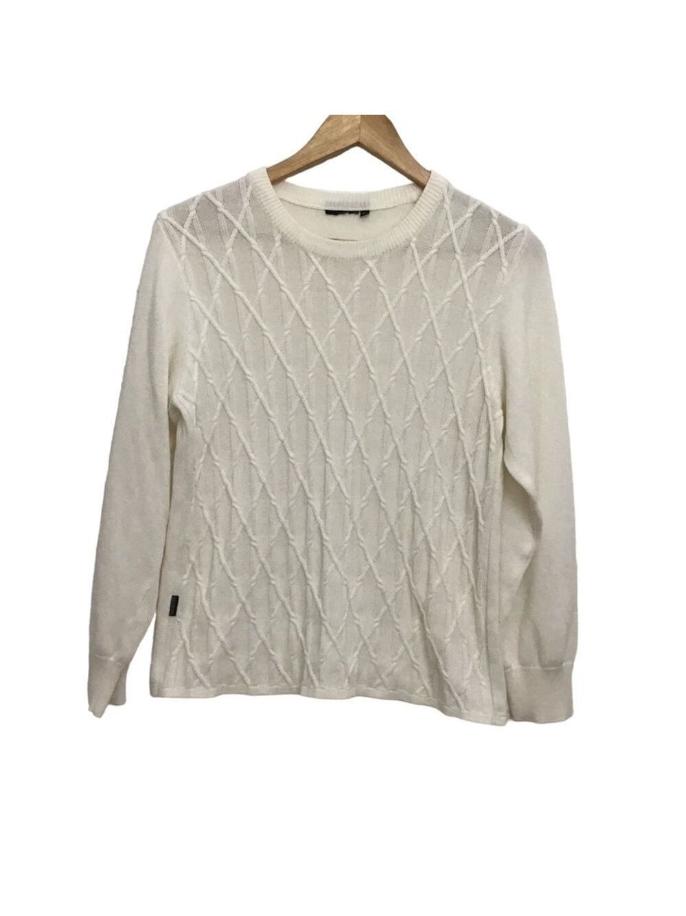 BACK-TEE fisherman Cotton cable knit ecru white medium scoop neck